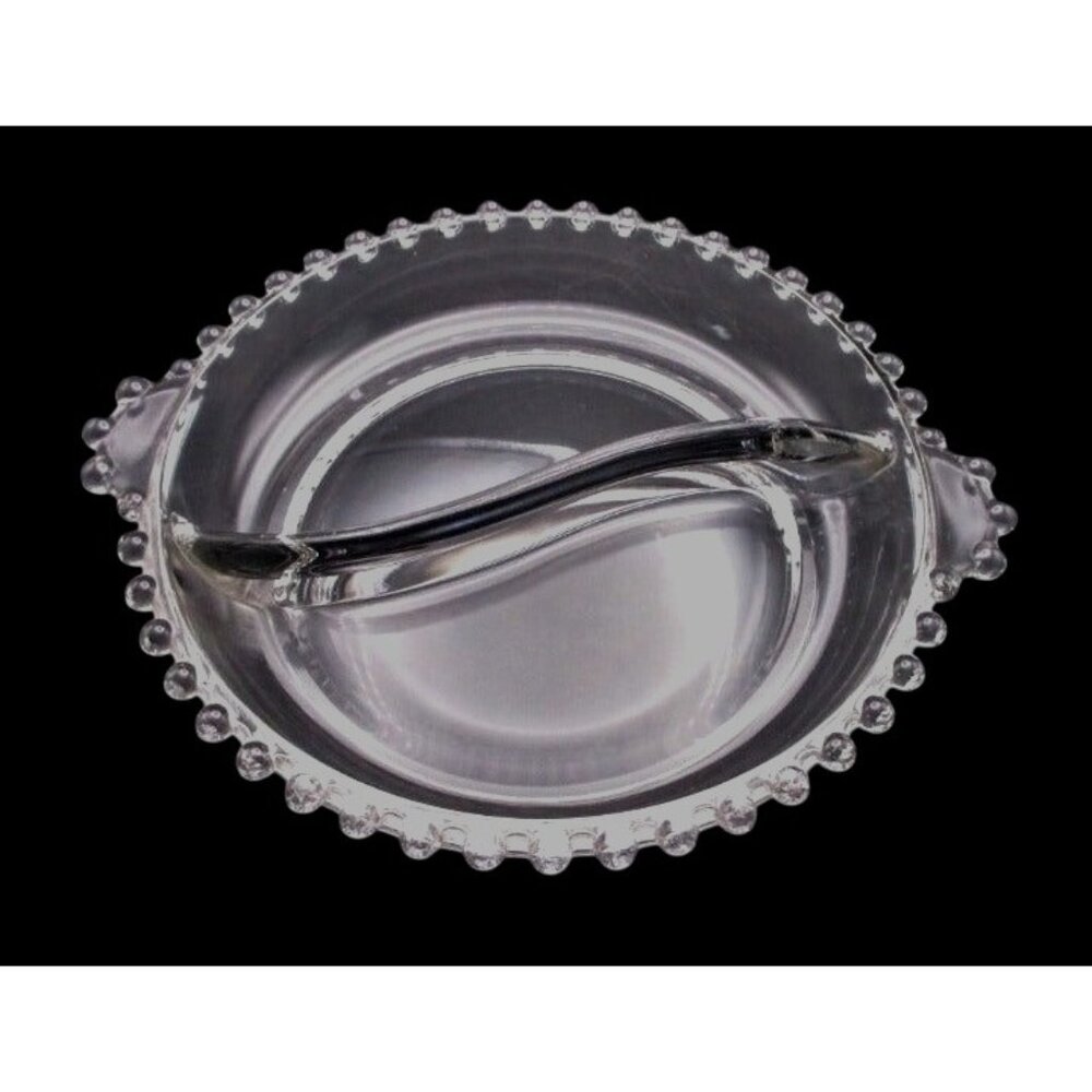 Vintage Imperial Glass 2-Part Divided Relish Dish With Beaded Edge